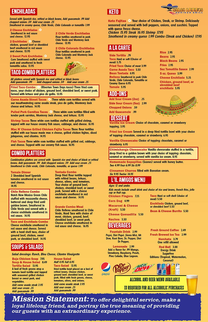 Menu Salsa Leedos Mexican Grill